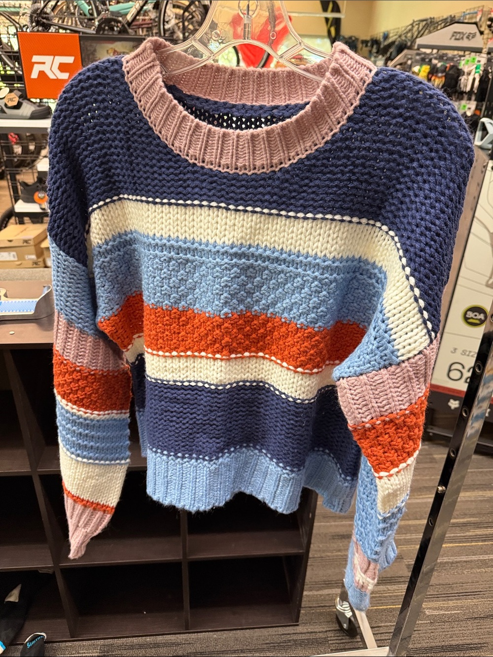 Striped Multi-Color Knit Sweater in Navy, Blue, Pink and Orange